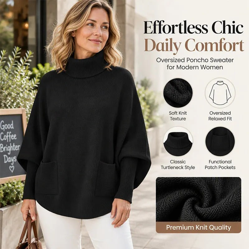 Women's High-Neck Poncho Sweater