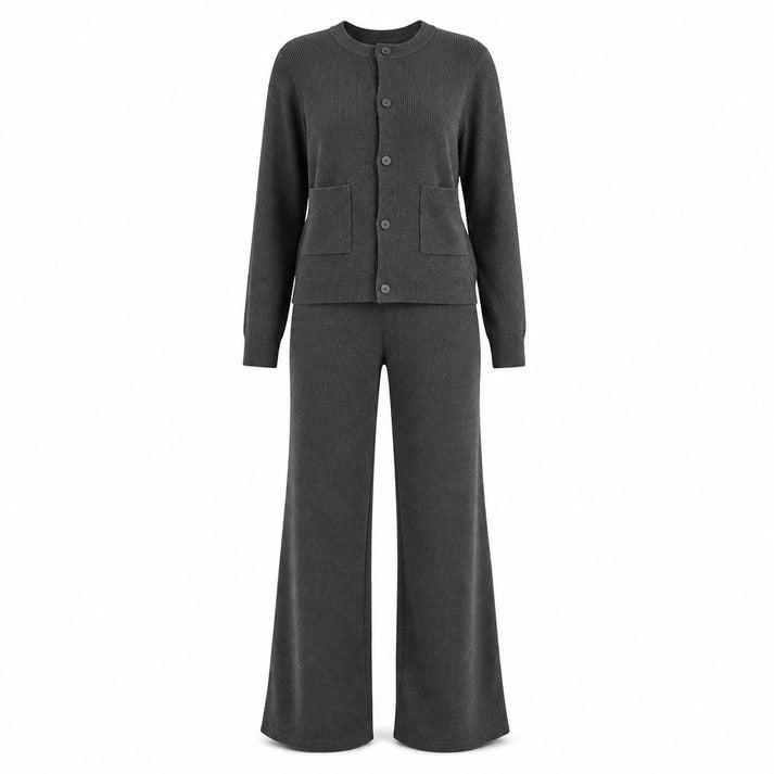 Women's Button-Front Cardigan and Wide-Leg Pants Set