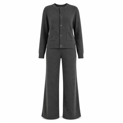 Women's Button-Front Cardigan and Wide-Leg Pants Set
