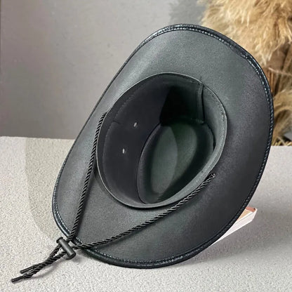 Men's Leather-Look Cowboy Hat with Band Detail