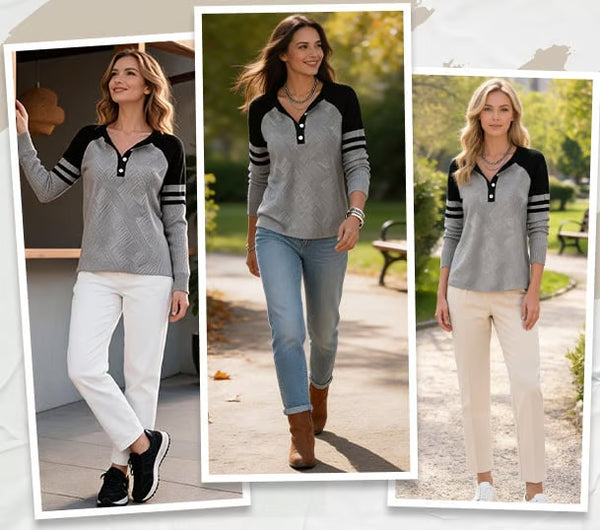 Women's Geometric Pattern Button-Neck Top