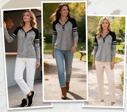 Women's Geometric Pattern Button-Neck Top