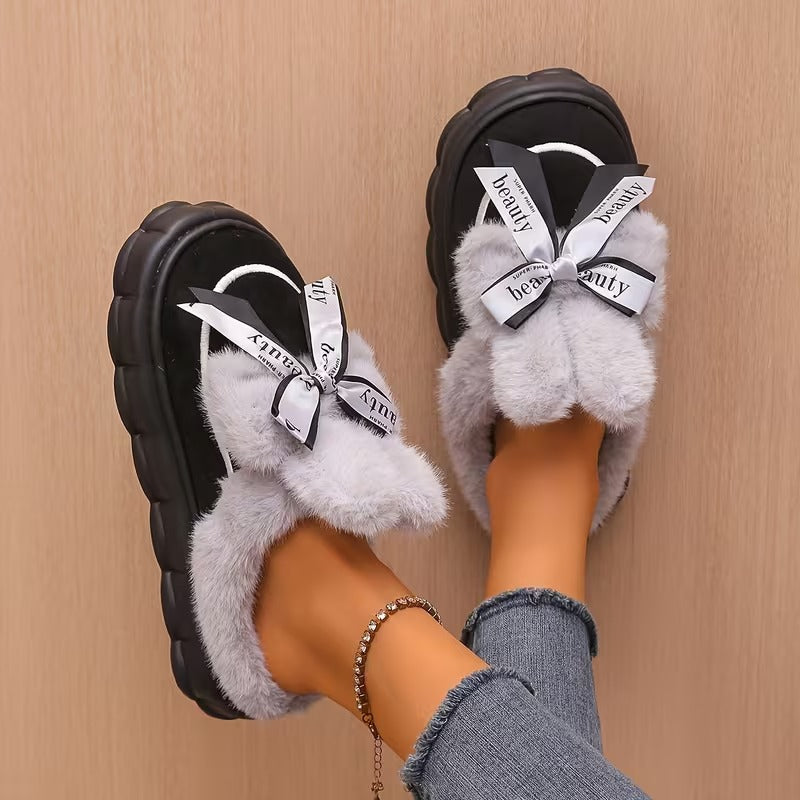 Women's Bow Detail Lined Slippers