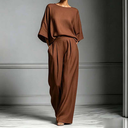 Women's Relaxed Batwing Top & Wide-Leg Pants Set