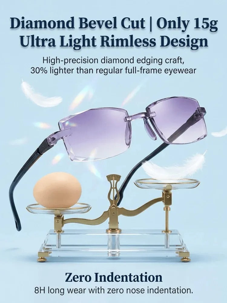 Rimless Reading Glasses with Rectangular Frames