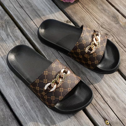 Women’s Chain Detail Patterned Slides