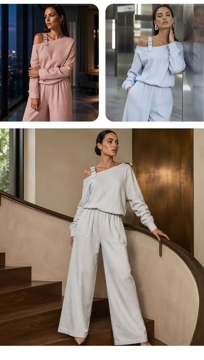 Women's Asymmetrical Neck Two-Piece Set