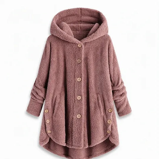 Women's Hooded Button-Front Coat with Asymmetrical Hem