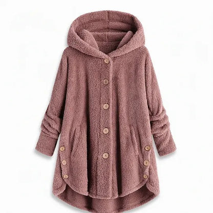 Women's Hooded Button-Front Coat with Asymmetrical Hem