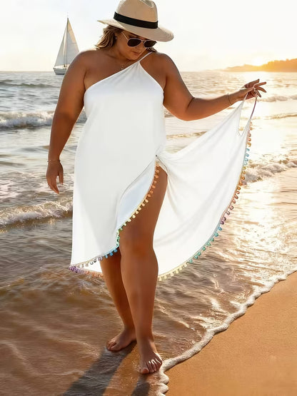 Women's One-Shoulder Tassel Beach Cover-Up