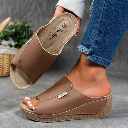 Women’s Leather-Effect Wedge Sandals