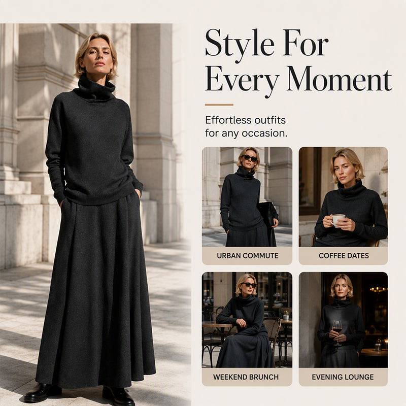 Women's High-Neck Top and Skirt Set