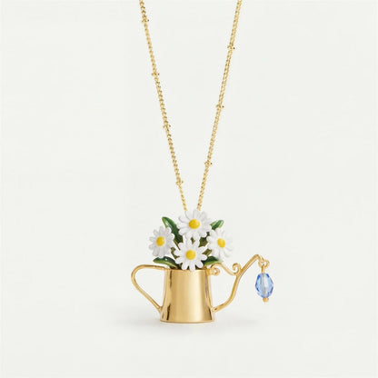 Women's Floral Watering Can Pendant Necklace