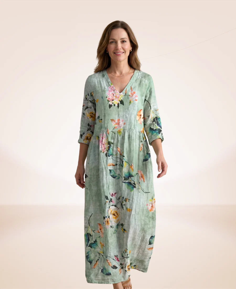 Women’s Floral V-Neck Cotton-Blend Maxi Dress