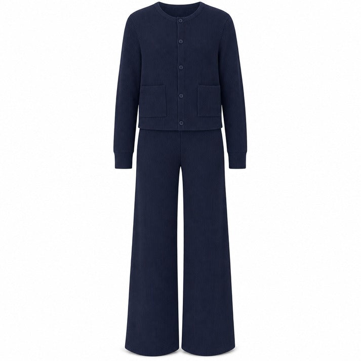 Women's Button-Front Cardigan and Wide-Leg Pants Set