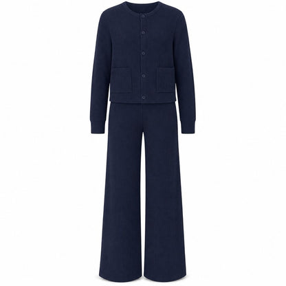 Women's Button-Front Cardigan and Wide-Leg Pants Set