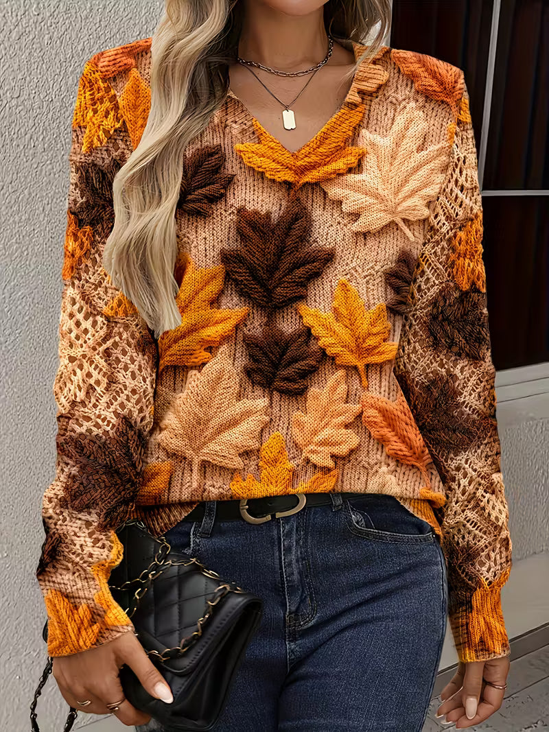 Women’s V-Neck Maple Leaf Sweater