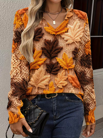 Women’s V-Neck Maple Leaf Sweater