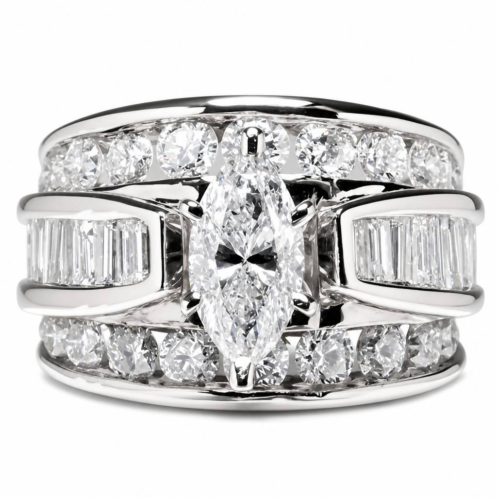 Women's Marquise Center Stone Wide Band Ring