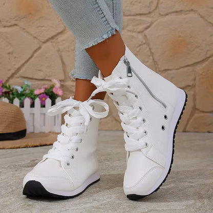 Women's Lace-Up Ankle Boots with Side Zipper