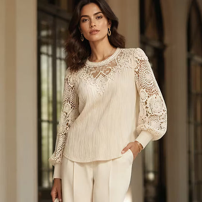 Women's Lace-Detail Long-Sleeve Blouse