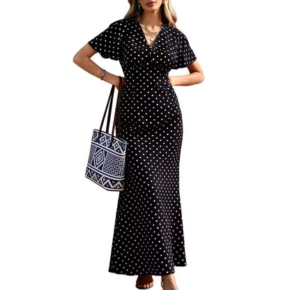 Women's Polka Dot V-Neck Maxi Dress