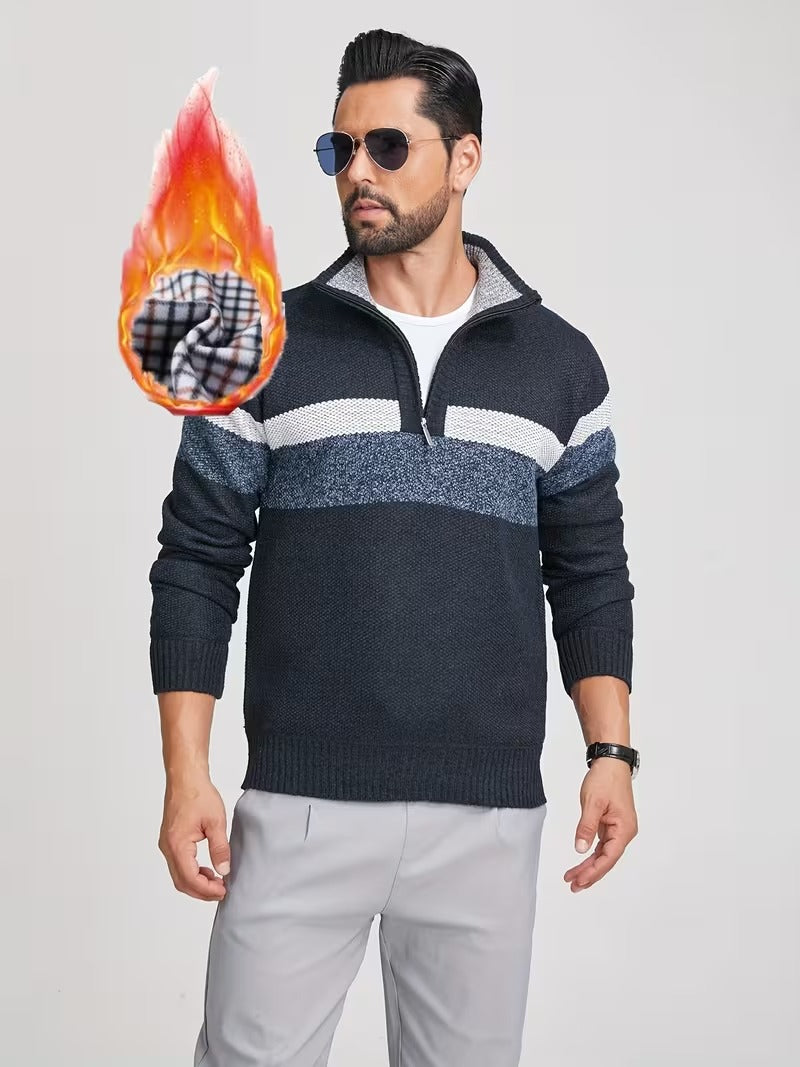 Men's Textured Quarter-Zip Stand Collar Sweater