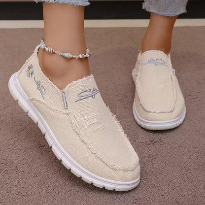 Women’s Embroidered Canvas Slip-On Shoes