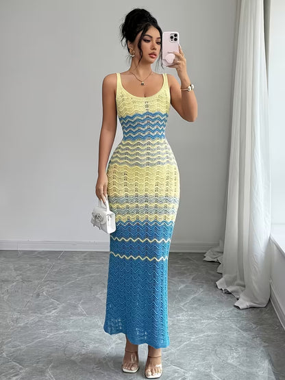 Women's Crochet Knit Sleeveless Maxi Dress