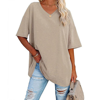 Women's Oversized V-Neck Short Sleeve T-Shirt