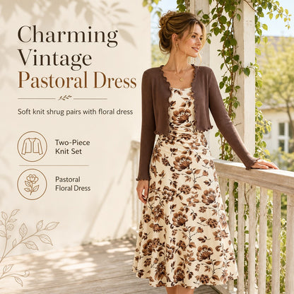Women's Floral Dress and Cropped Knit Cardigan Set