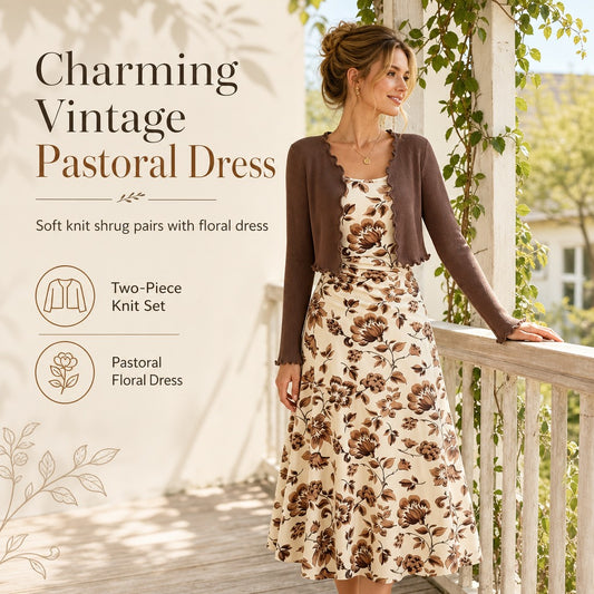 Women's Floral Dress and Cropped Knit Cardigan Set