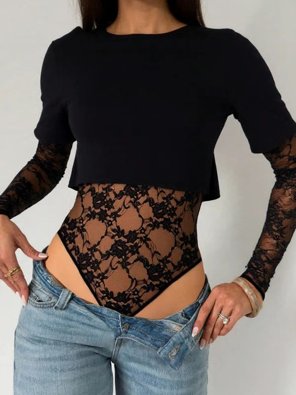 Women’s Lace Panel Crop Bodysuit