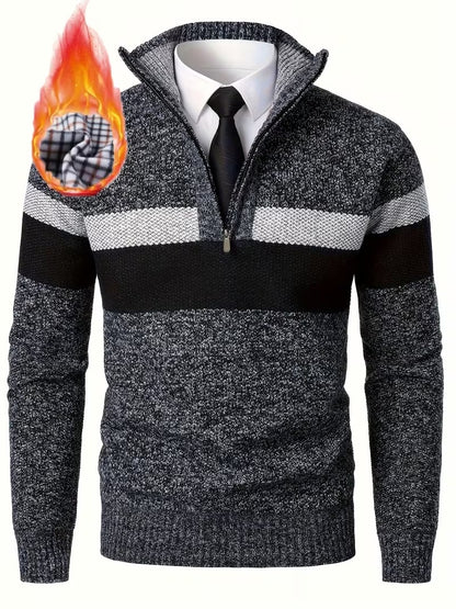 Men's Textured Quarter-Zip Stand Collar Sweater