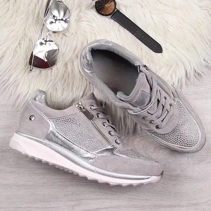Women's Lace-Up Sneakers with Side Zipper