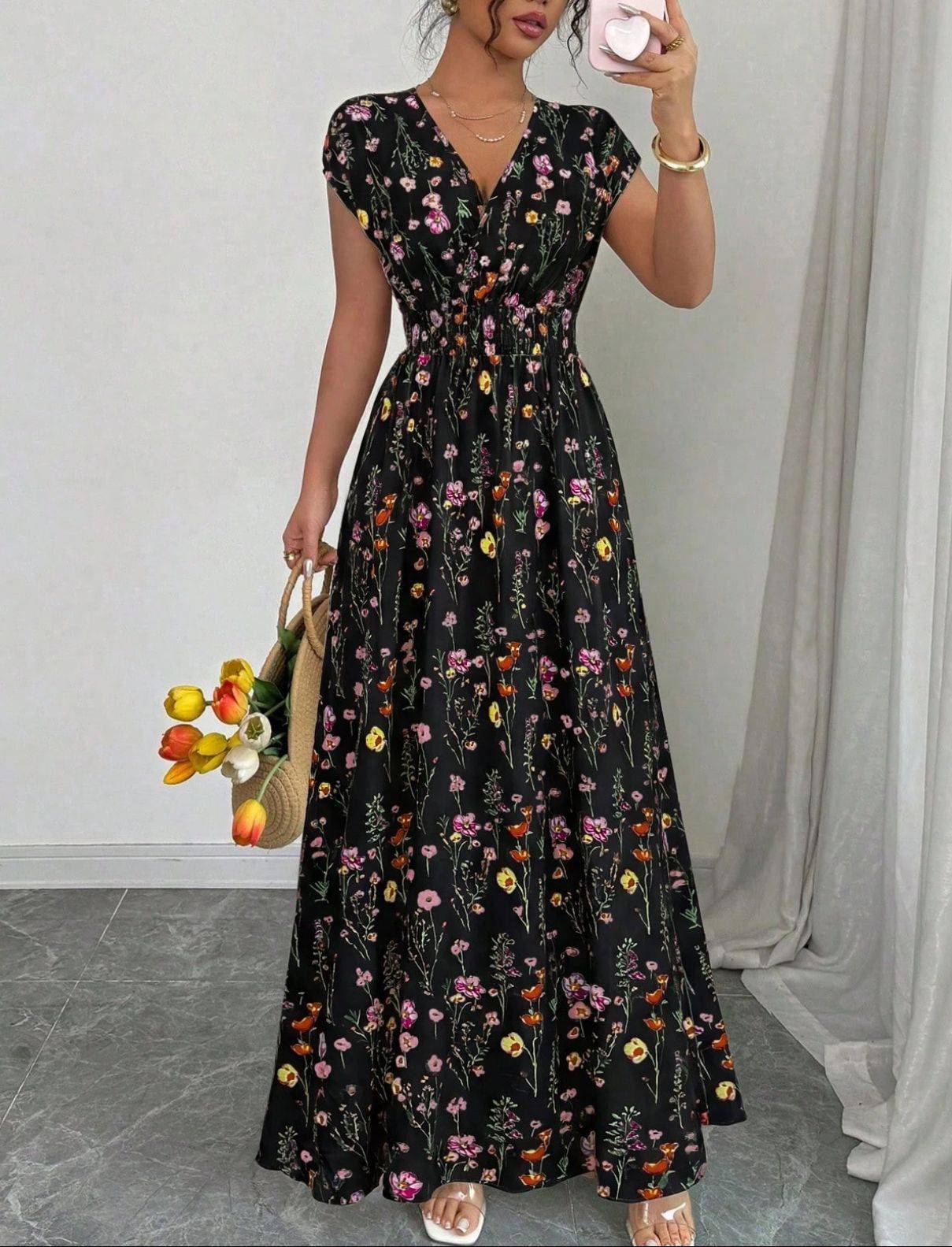 Women's Floral V-Neck Maxi Dress