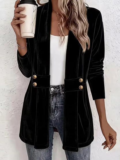 Women’s Double-Breasted Velvet-Look Cardigan