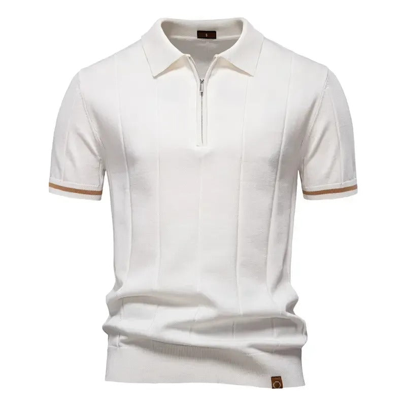 Men's Textured Zip Collar Polo Sweater