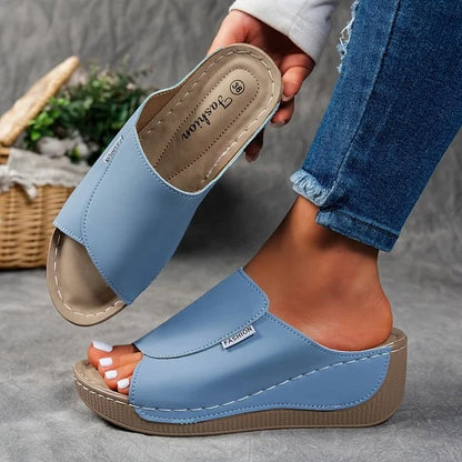 Women’s Leather-Effect Wedge Sandals