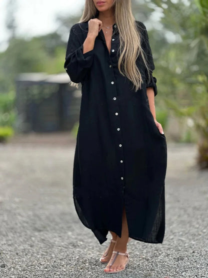 Women's Button-Front Long Sleeve Shirt Dress