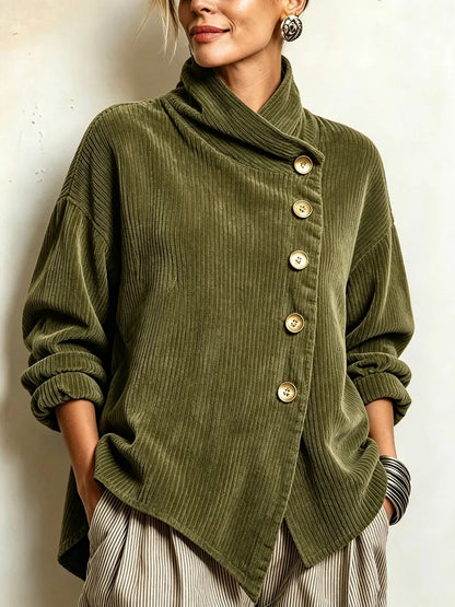 Women's Asymmetrical High Neck Button-Front Top