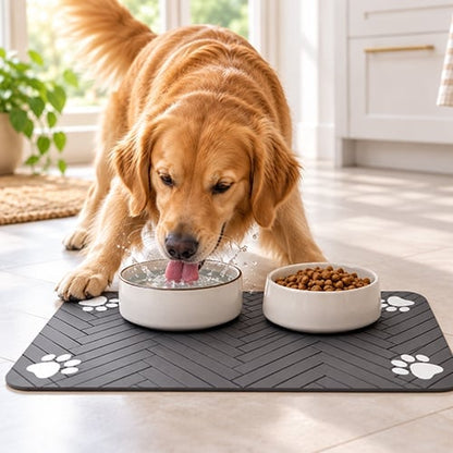 Pet Feeding Mat with Paw Print Design