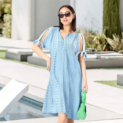 Women's Eyelet Tie-Sleeve Dress