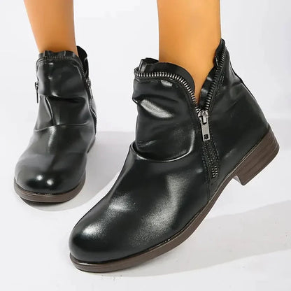 Women's Double-Zip Low Heel Ankle Boots