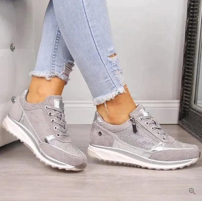 Women's Lace-Up Sneakers with Side Zipper