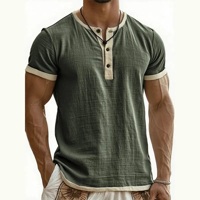 Men's Contrast-Trim Henley Shirt