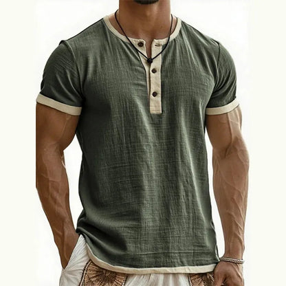 Men's Contrast-Trim Henley Shirt