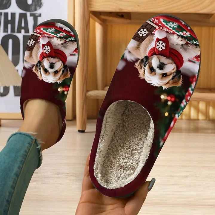 Women's Dog Print Slip-On Slippers
