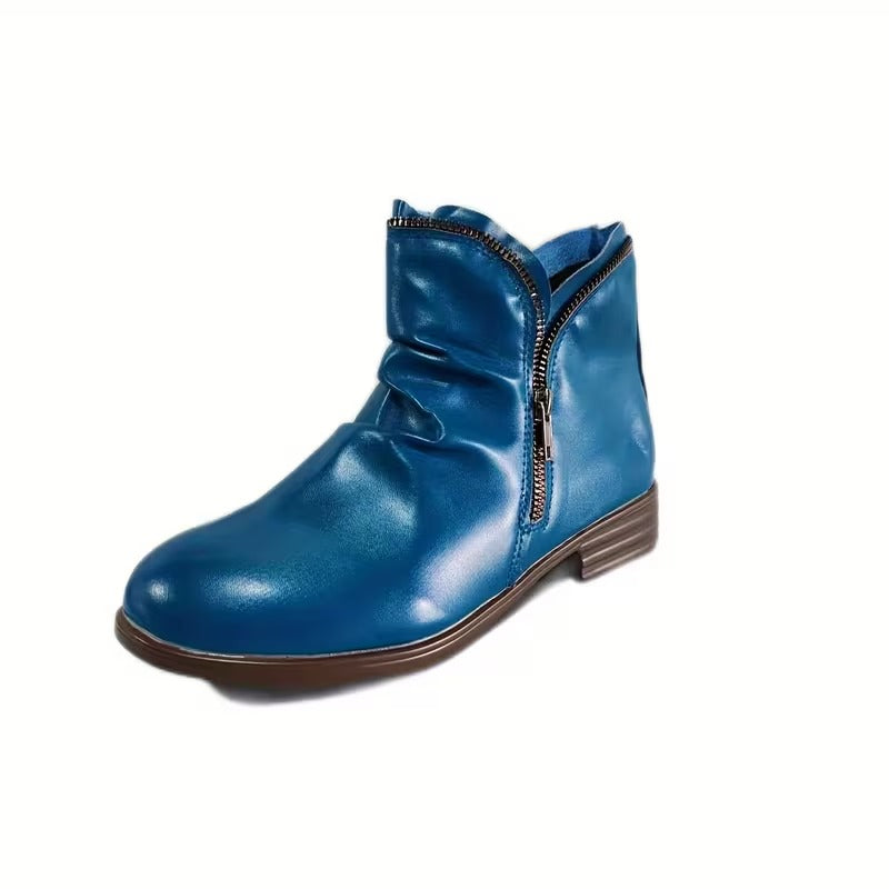Women's Double-Zip Low Heel Ankle Boots