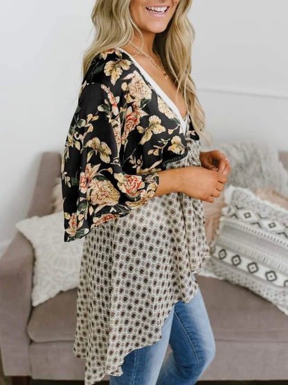 Women's Floral Patchwork Tie-Front Boho Cardigan